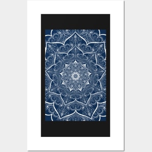 Boho Sapphire/white Mandala Posters and Art